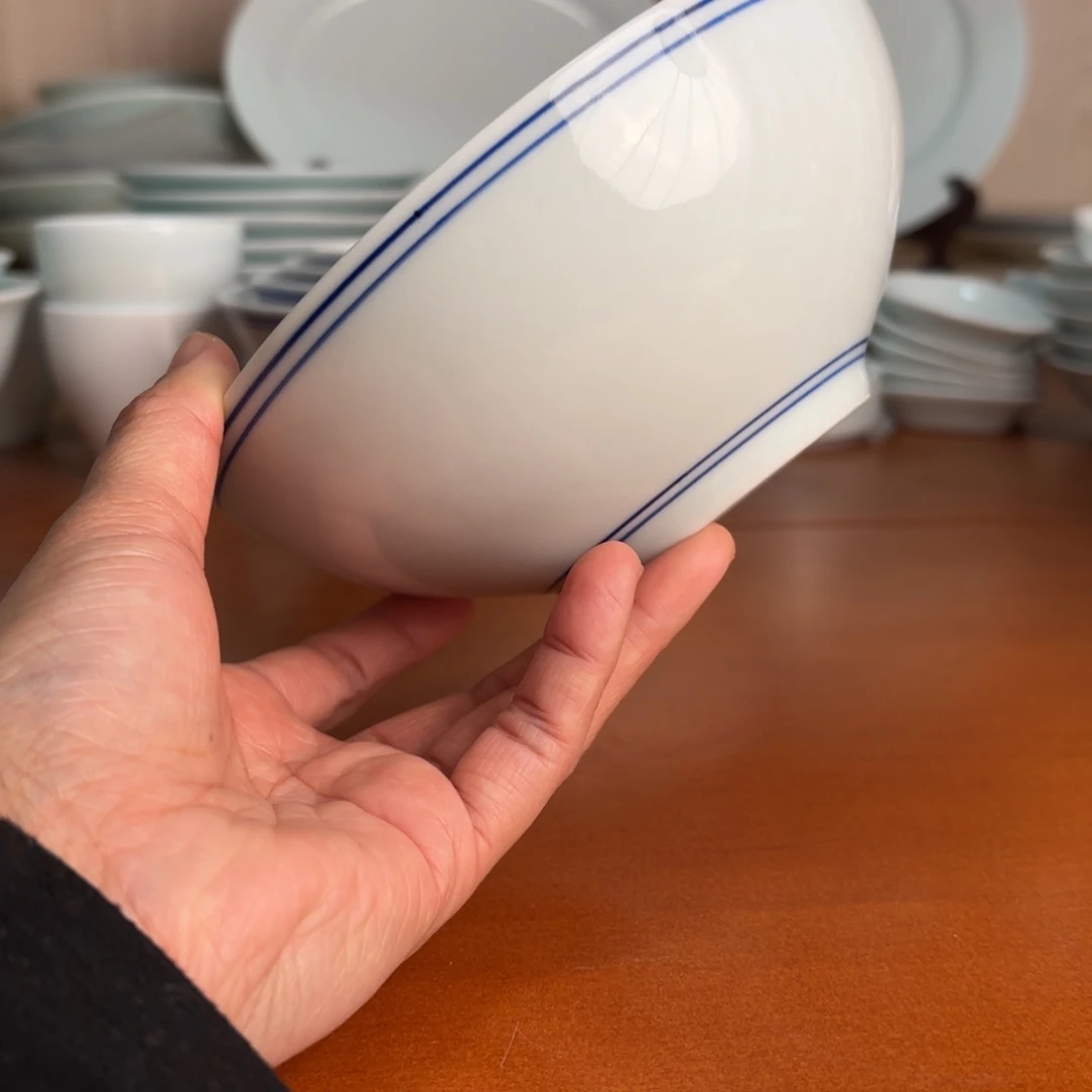 碗6英寸蓝线广口碗手工