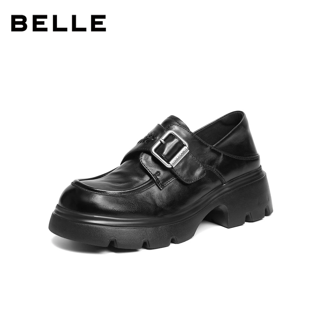 百丽复古皮带扣乐福鞋女2026春新商场同款真皮厚底乐福鞋F2M1DAM6