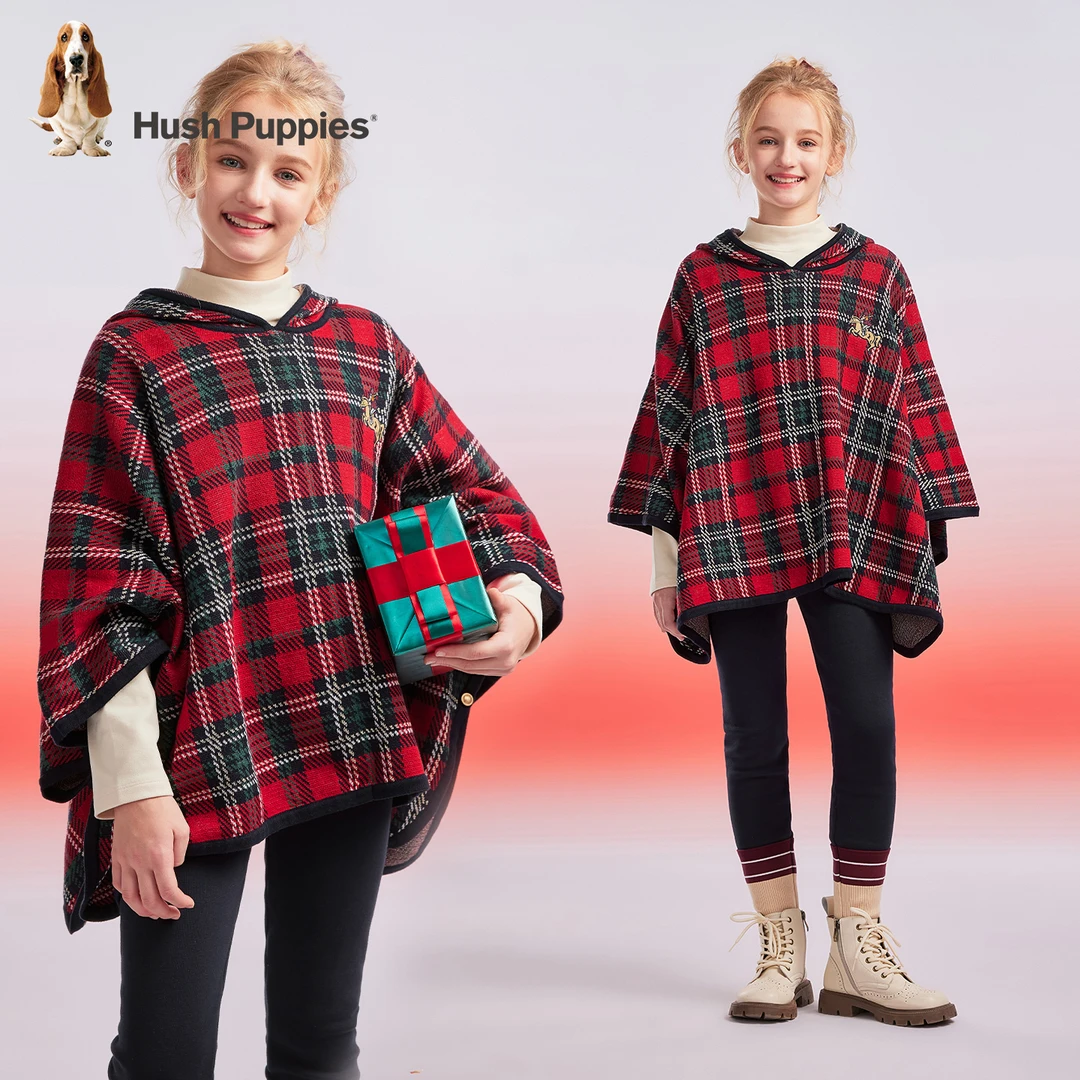 【针织外披斗篷】暇步士童装秋季新款女童宽松连帽保暖亲肤披肩