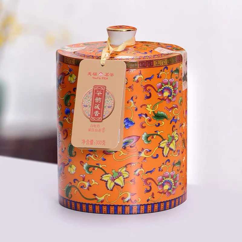 天福茗茶 茶韵藏香白牡丹珐琅彩绘瓶掰块白茶300g