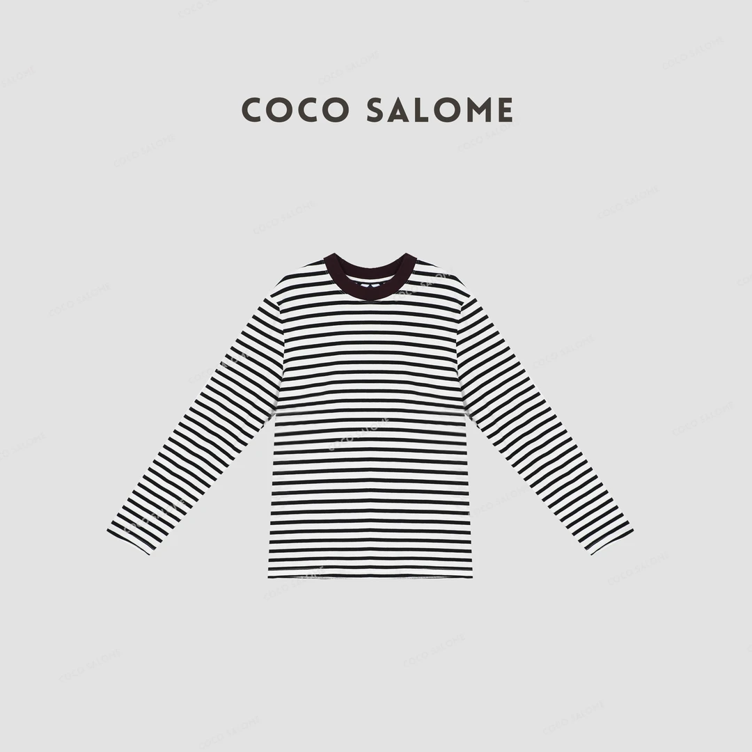 COCO SALOME⑥【自在条纹】2025早春180g黑白条纹弹力长袖打底202S