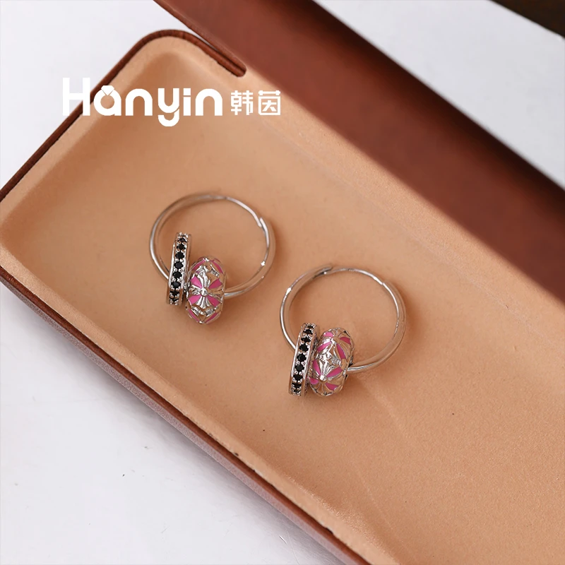 铜合金珐琅耳饰 撞色轻奢个性原创设计镂空圆圈耳扣AAA