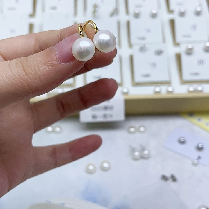 淡水珍珠耳饰银S925镶嵌山*