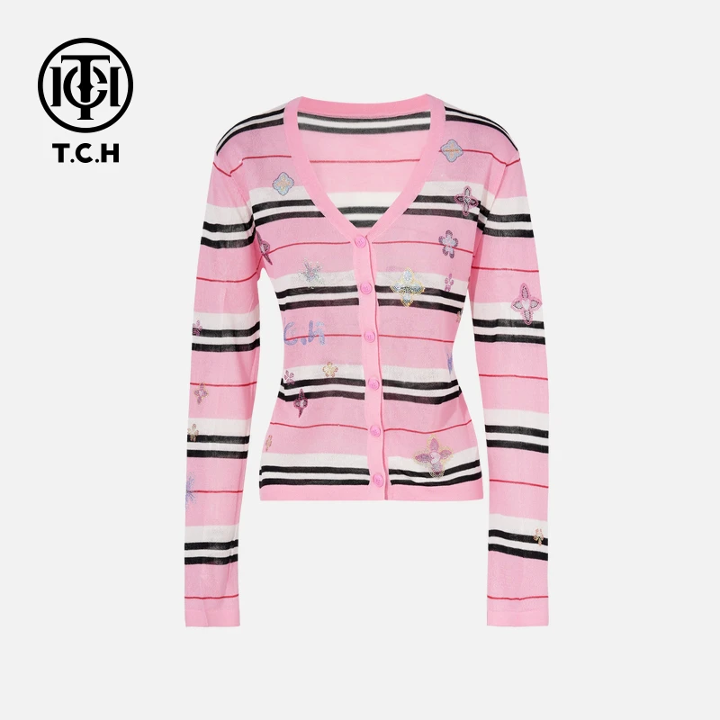 TCH私服烫钻工艺新时尚淑女百搭新潮流针织衫T75C43E5006轻奢tch
