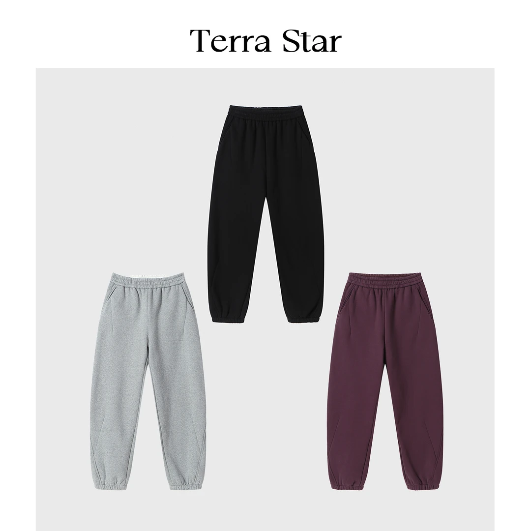 星壤 TERRA STAR 极简棉混纺松紧系带腰束脚休闲裤024X