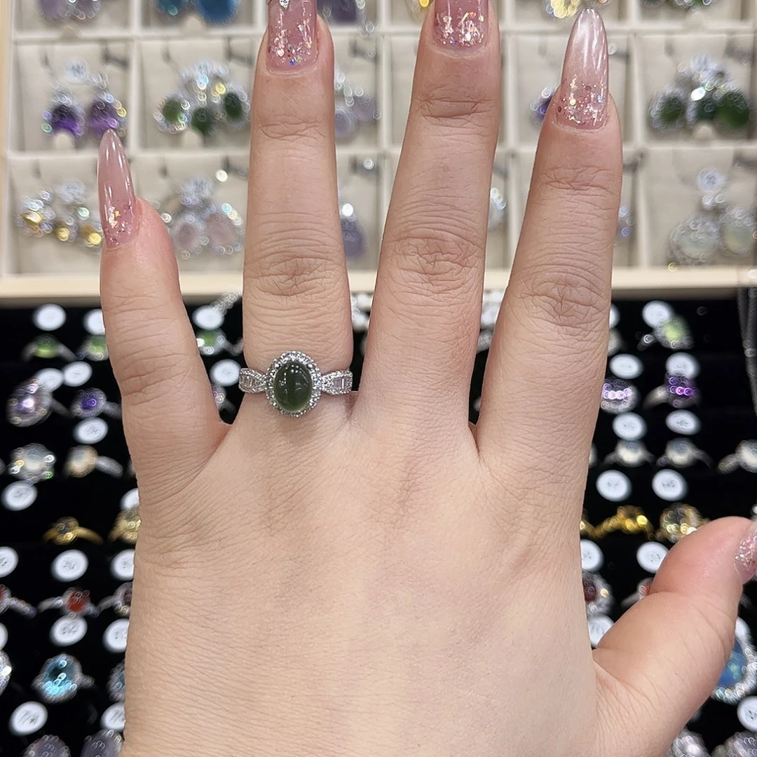 岫玉银S925镶嵌戒指