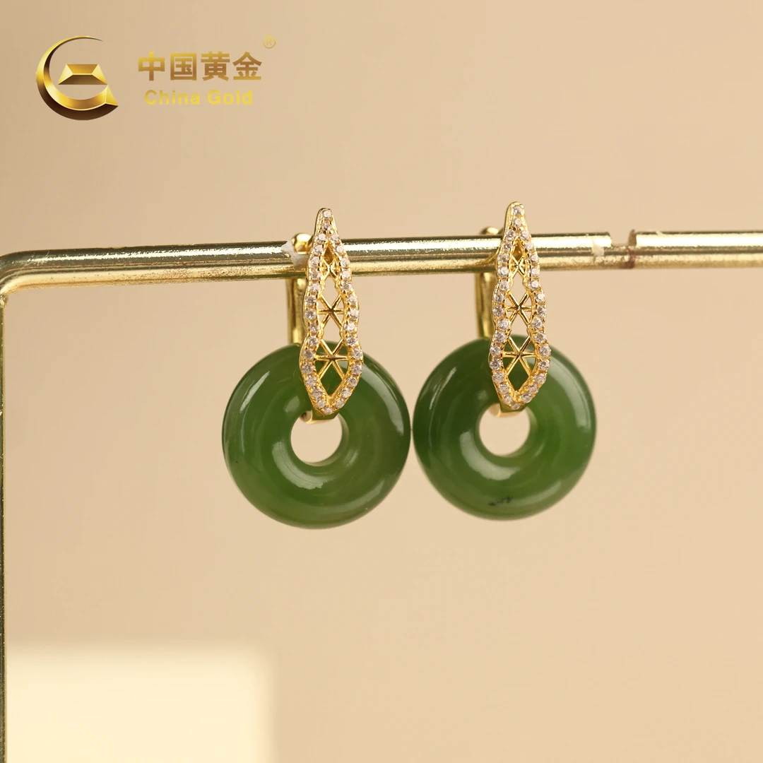 【中国黄金】S925银和田玉碧玉耳环-R1561-【北】