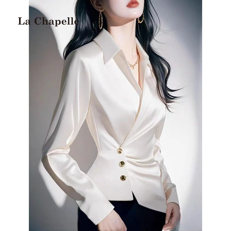 拉夏贝尔春夏2025新款今年流行修身显瘦轻奢高级感漂亮白色衬衫女