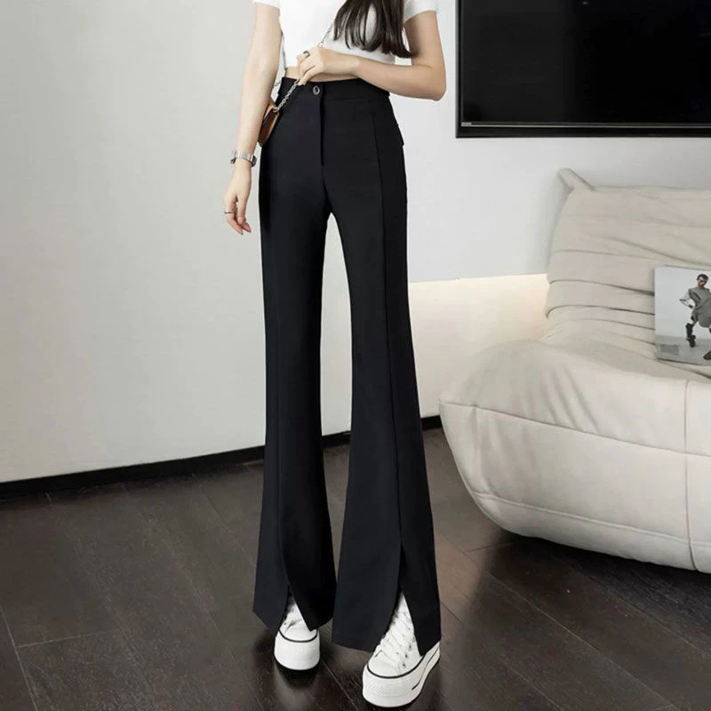 KALUOLAI/卡洛莱开叉微喇裤女春秋新款高腰显瘦韩版潮流西装裤子