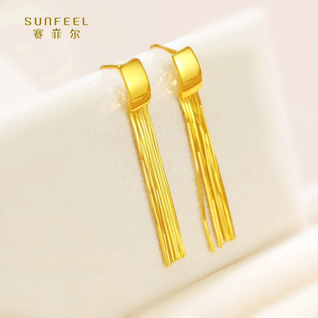 SUNFEEL/赛菲尔【优选店】足金5G艺术方形蛇骨流苏耳钉5GE00654