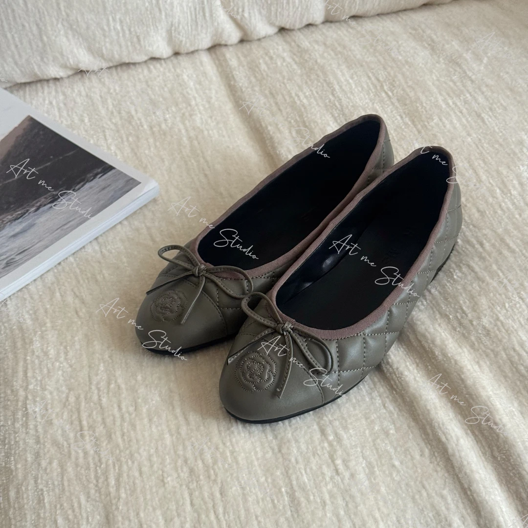 【ART ME】山茶花经典大地色系蝴蝶结芭蕾浅口单鞋w24544