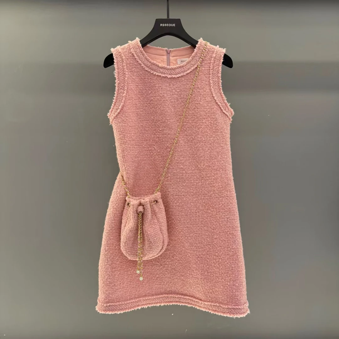 RSSEOUE法式温柔公主风无袖圆领背心连衣裙女2025夏季新款宽松短