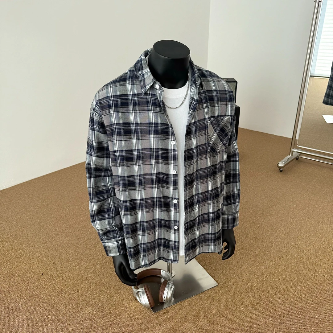 美式潮流oversize格子衬衫男士休闲长袖衬衣春秋韩版宽松格纹衬衫