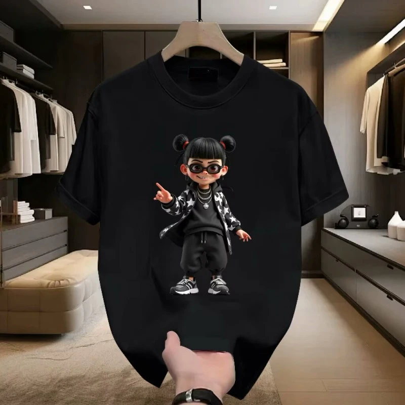 100%纯棉重磅卡通哪吒印花短袖T恤2025夏季新款情侣上衣潮牌体恤