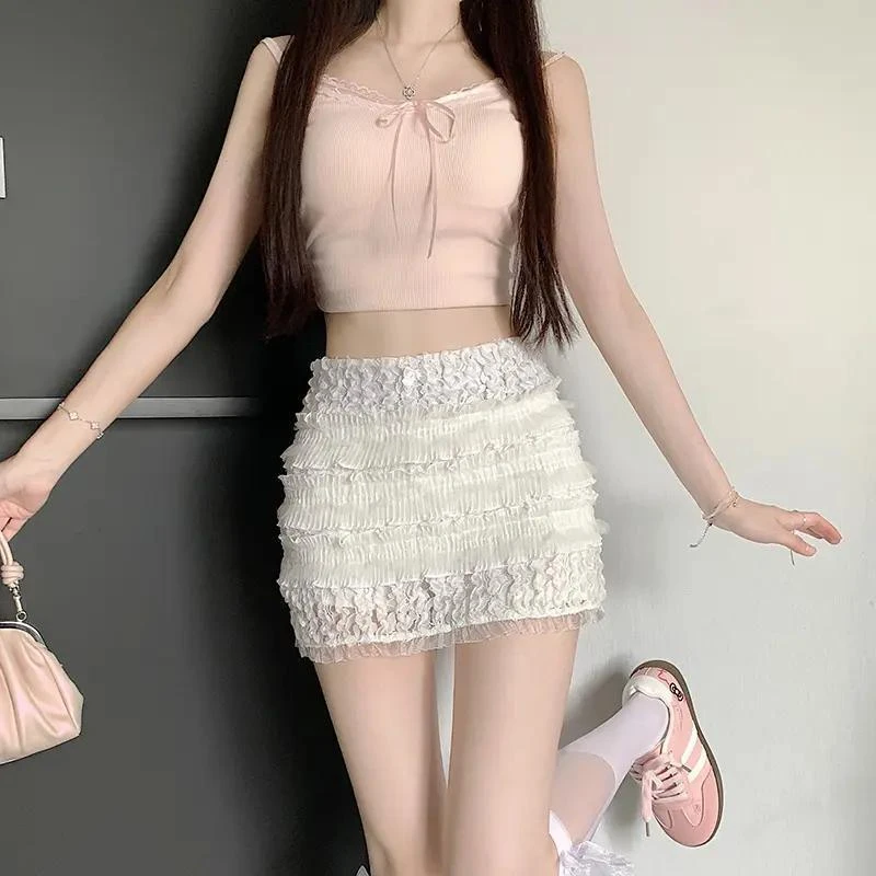 甜美风蕾丝蛋糕半身裙女夏季辣妹防走光包臀裙小个子百搭a字短裙