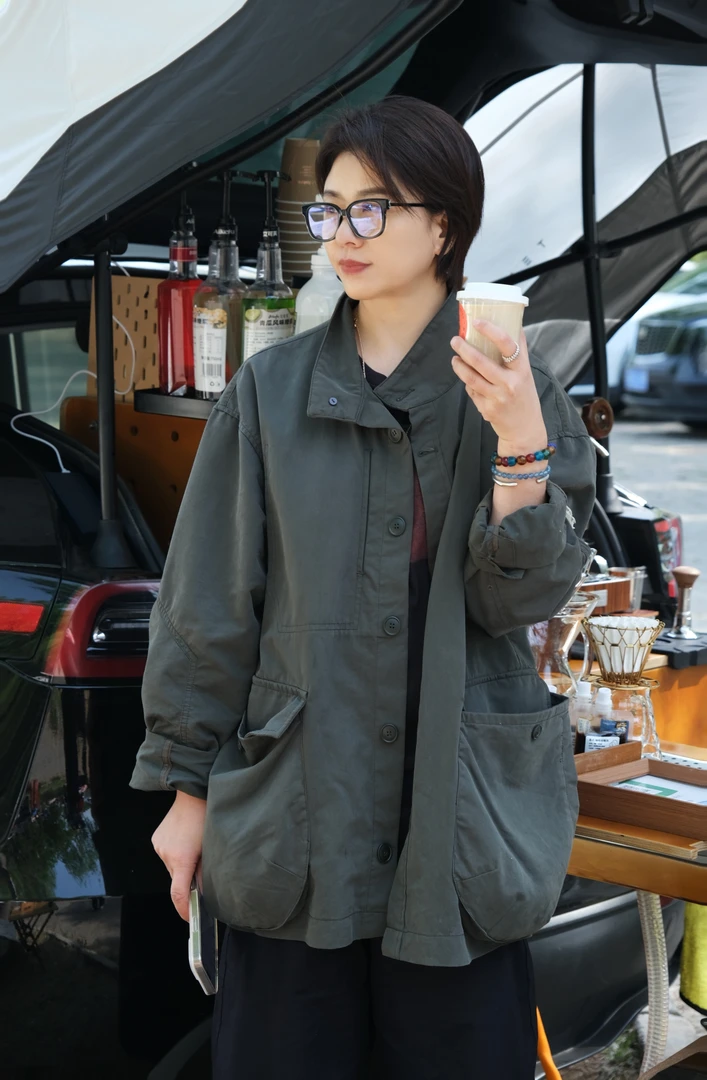 chalan 双大口袋军绿外套H25C0284