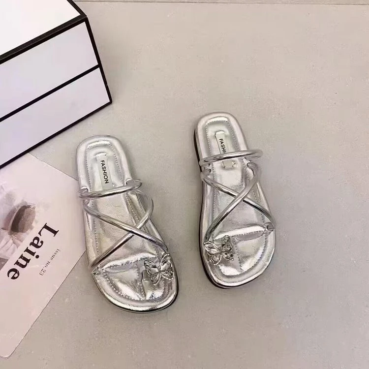 水钻平跟仙女风夹脚凉靴时装凉鞋软底网红时尚ins