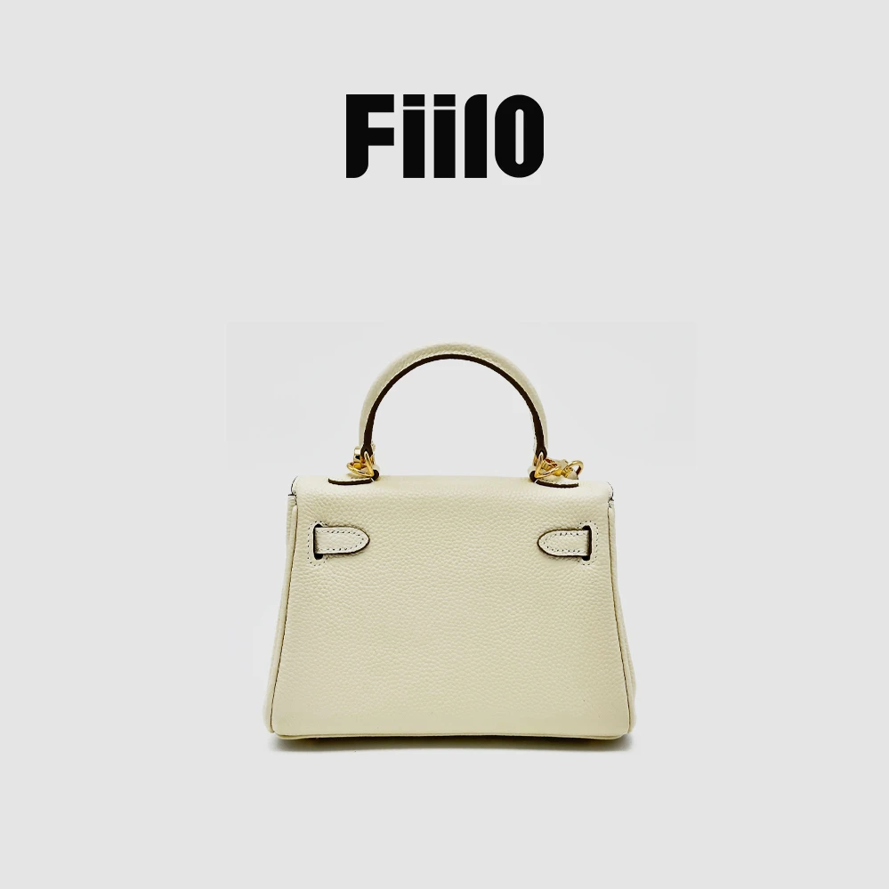 【Fiilo菲洛】T107白色经典凯TC荔枝纹牛皮20底长单肩斜挎包