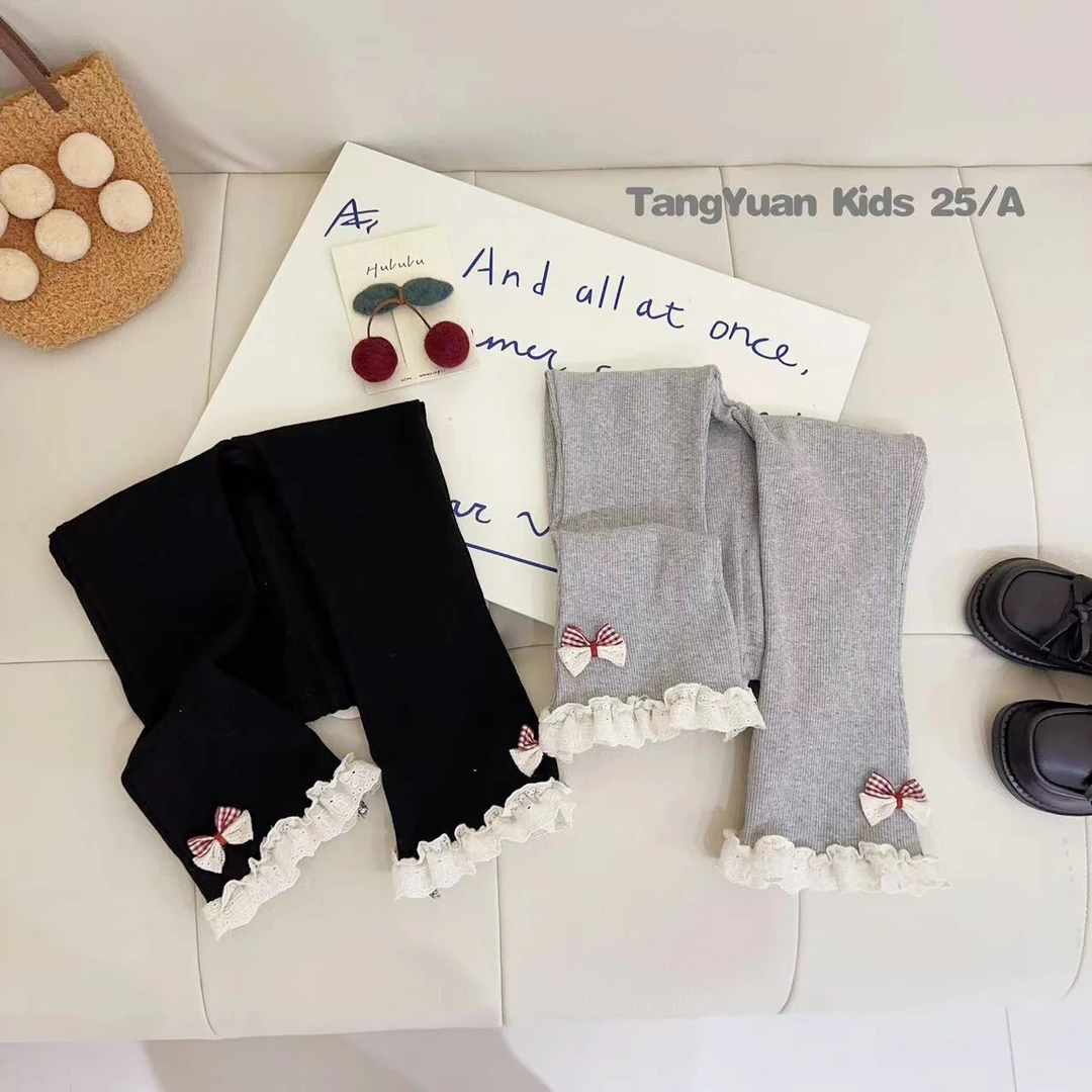 【秒变超模腿】汤圆家童装2025秋季韩系甜美蕾丝拼接打底裤 YA-2665