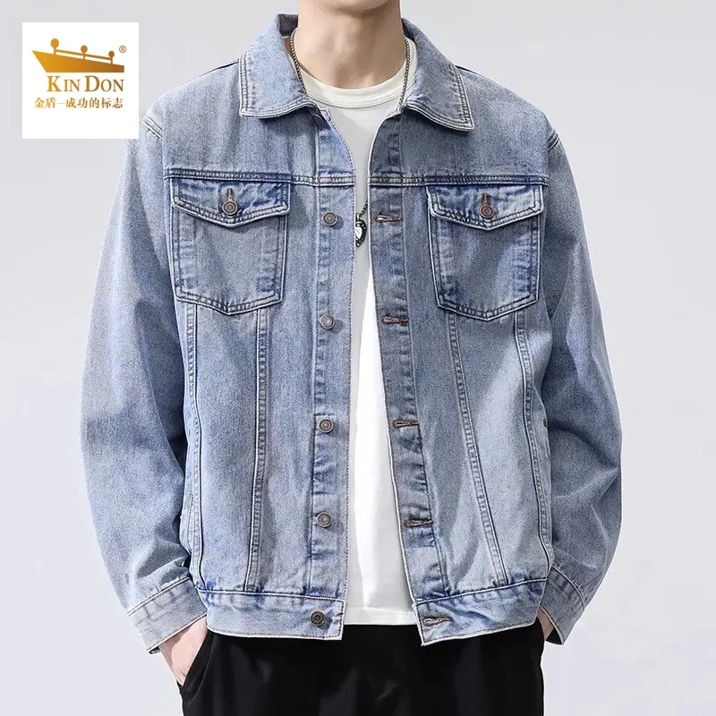 金盾浅蓝色潮流牛仔外套男2025年春季新款工装夹克潮流休闲上衣男