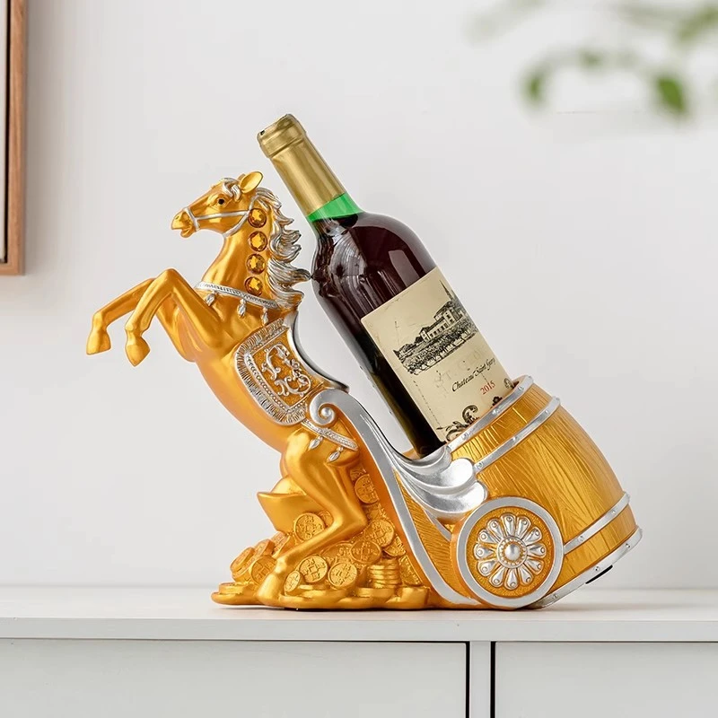 欧式招财马拉车酒柜装饰品木桶红酒架客厅电视柜欧式高档家居摆件