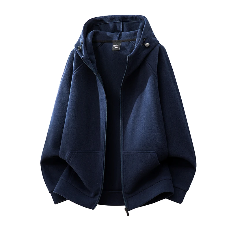 2025秋冬新品连帽卫衣纯色加厚保暖开衫上衣大码男装外套百搭夹克