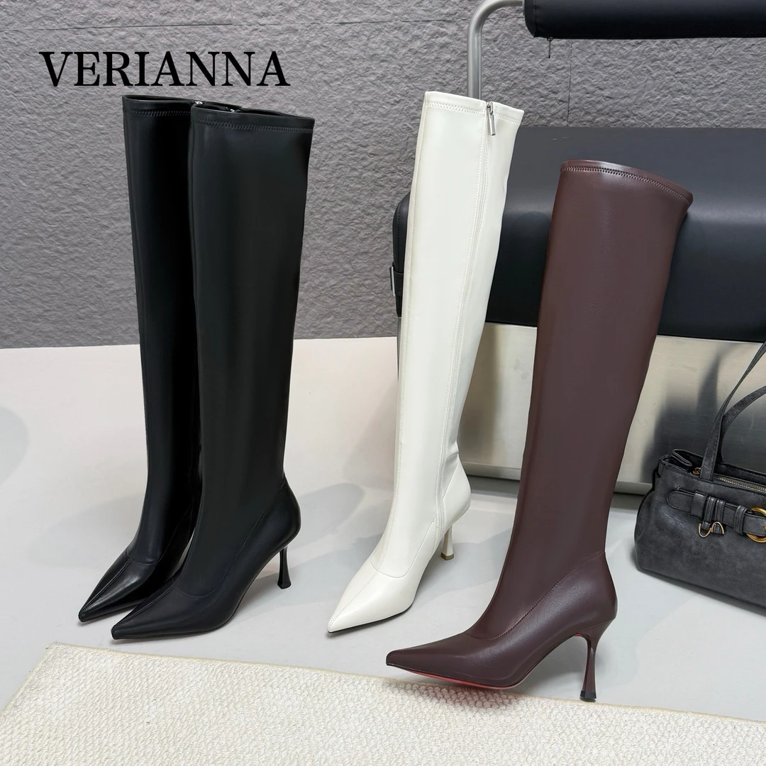 过膝靴女2025年新款尖头细跟皮靴加绒高跟弹力瘦瘦靴2891