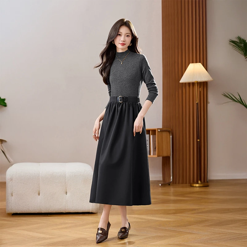 气质优雅长袖连衣裙子女秋装2025新款大方得体的气质长裙款WN1051