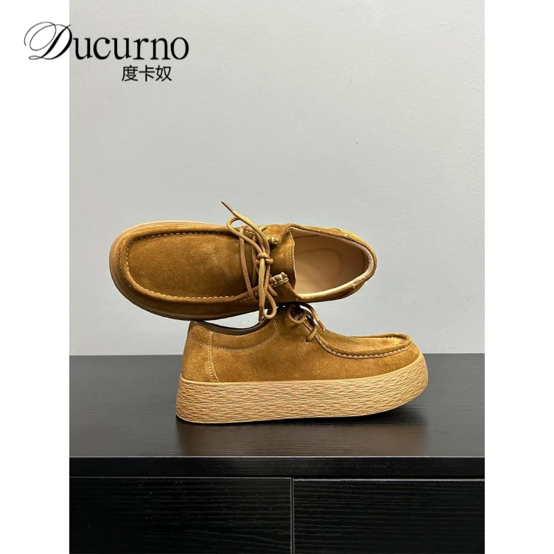 度卡奴设计绒面皮袋鼠鞋厚底轻便休闲鞋男士皮鞋男款皮鞋男款休闲