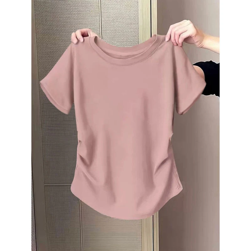 纯色圆领短袖T恤女2025夏季新款时尚减龄百搭体恤修身显瘦上衣