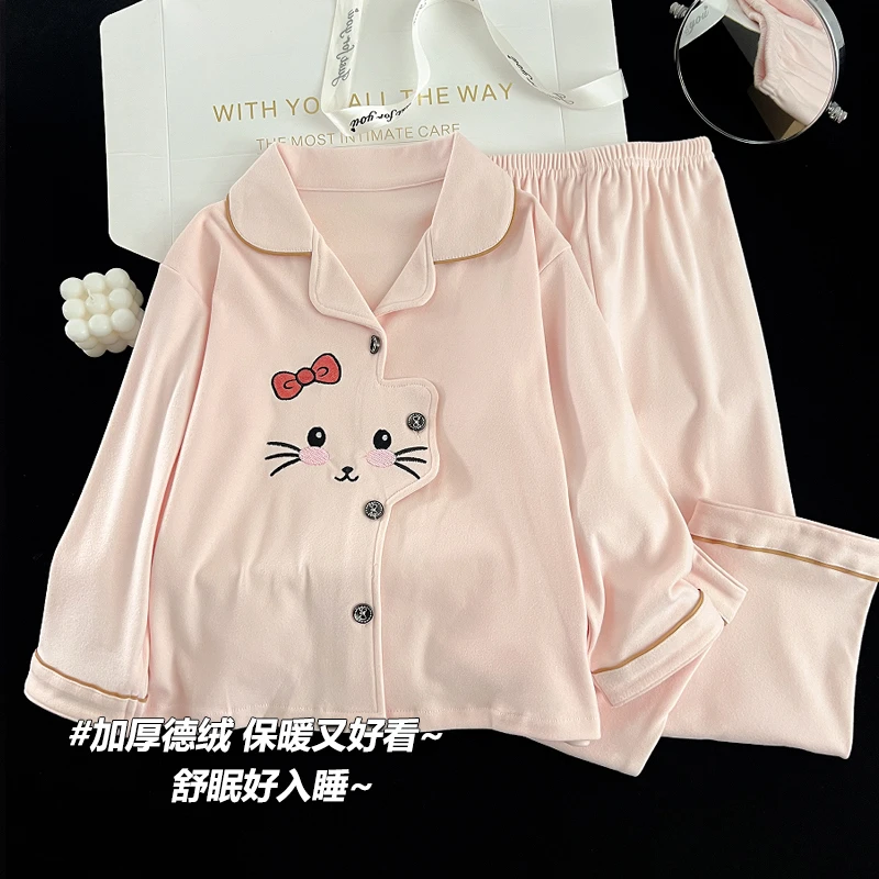 德绒儿童睡衣女童冬季加厚保暖套装6-12岁小女孩初中生家居服冬款