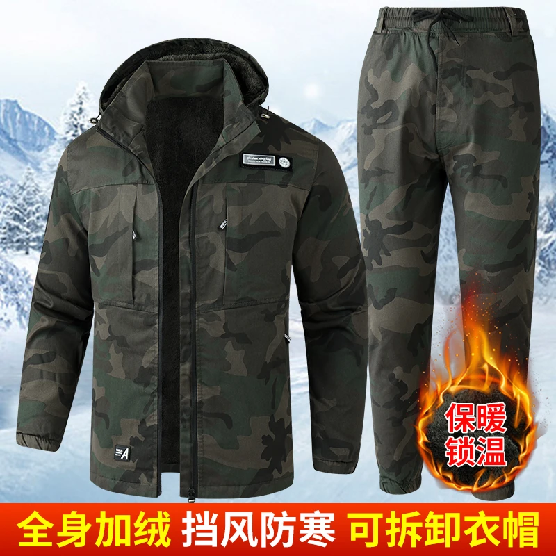 （冬季加厚绒棉布套装加绒）男女加厚绒棉布电焊户外保暖工作服801