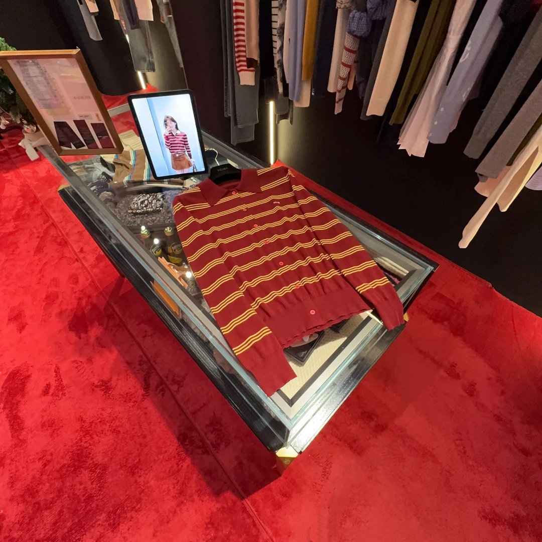 HM 25/SS 秀款红黄条纹长袖polo领针织开衫#字母#1224上新