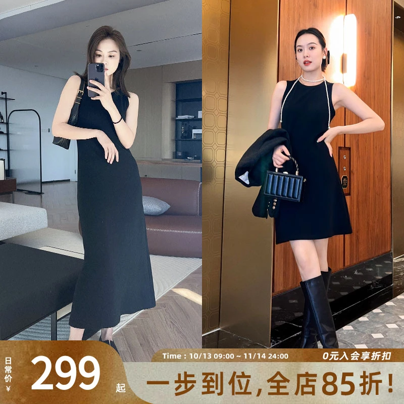 A【现货】美洋MEIYANG赫本小黑裙云梯棉修身无袖背心连衣裙收腰