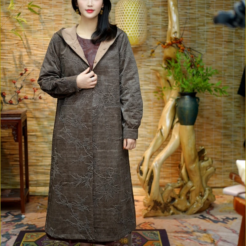 【骑袍精选】62-801梅竹风衣连帽风衣 新中式国风款风衣双面穿