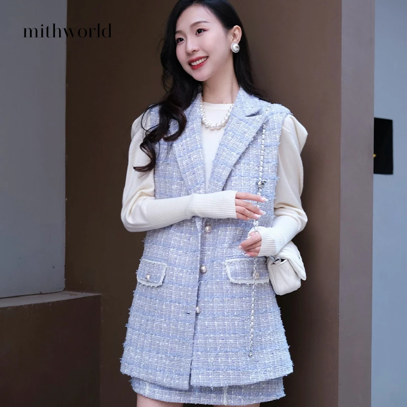 mithworld沵媞小香风单排扣粗花呢马甲外套甜酷新款女装