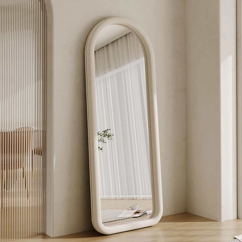 拱门大镜子绒布全身镜家用客厅壁挂网红穿衣镜落地镜奶油风试衣镜