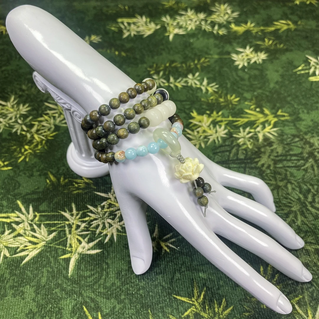 【落日晚霞-莲花项链】绿檀项链新中式设计款毛衣链时尚百搭首饰品