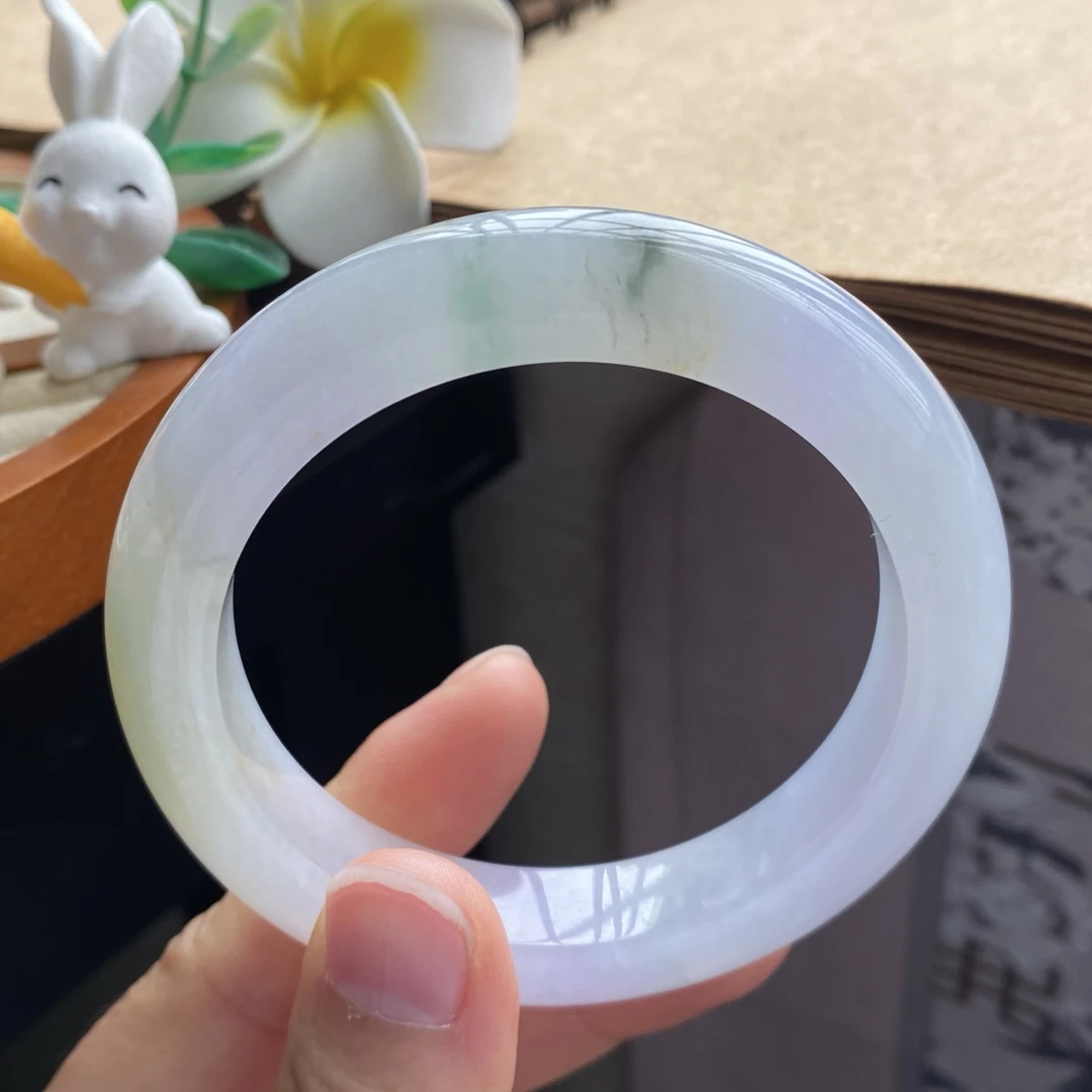 02.04批249号57.1-12.3-9.9！淡黄飘花镯！天然翡翠手镯