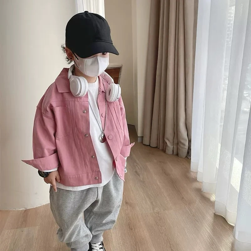 男童粉色外套春秋装2025新款中小童休闲夹克宝宝痞帅潮酷薄款上衣