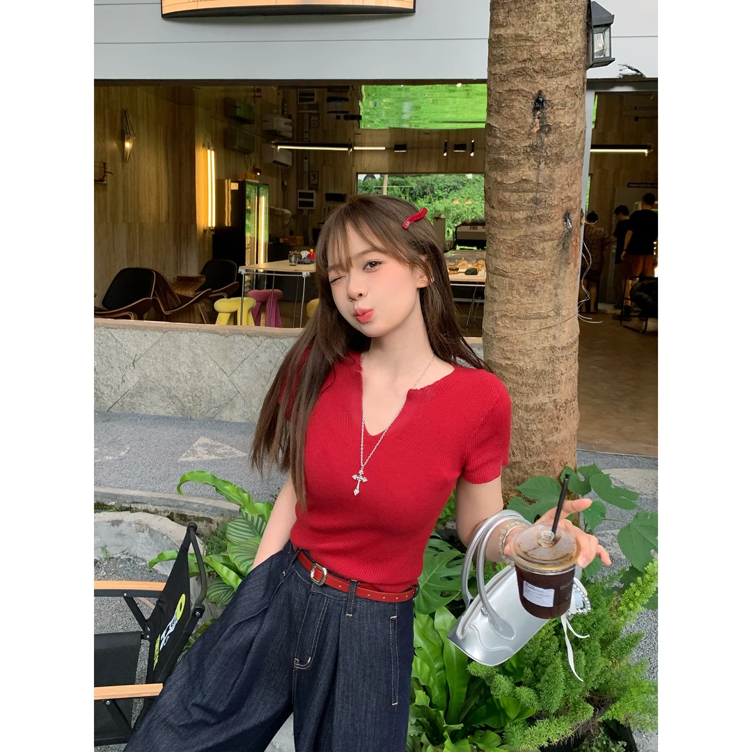 切糕自制【夏日初语】小个子春夏女装短款百搭质感显瘦时尚短袖T恤