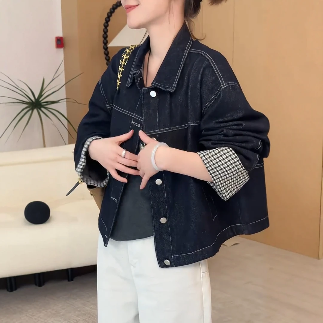 小个子流行爆款时尚拼接牛仔短外套女装2025秋季休闲百搭显瘦上衣