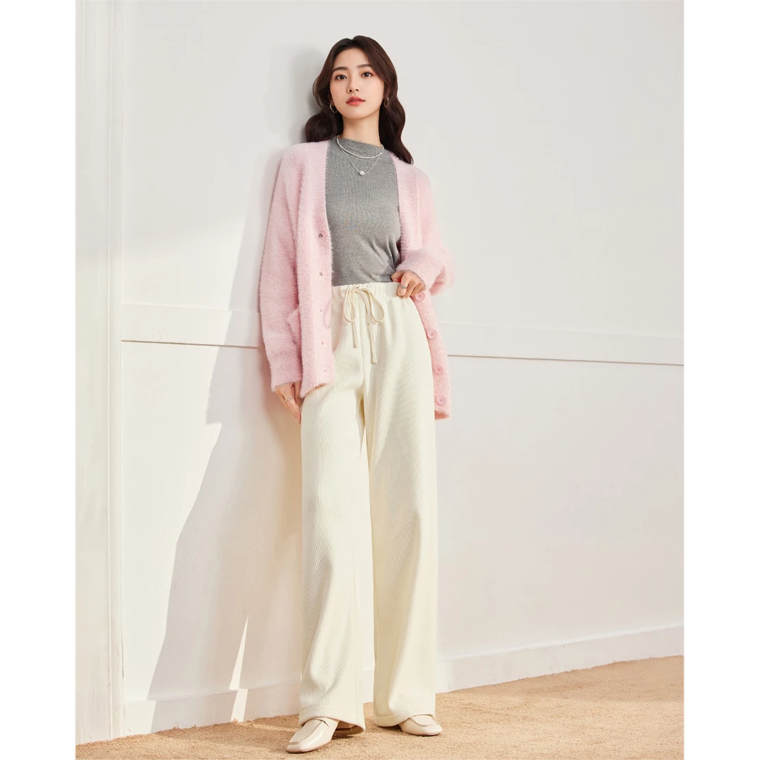 IEF/爱依服2025冬季新款简约纯色休闲通勤气质加绒保暖百搭阔腿裤