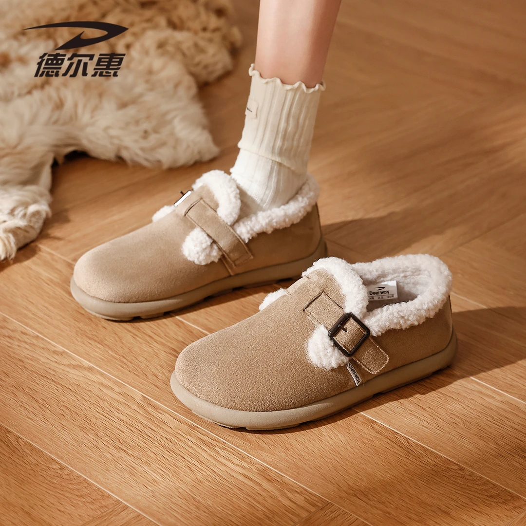 德尔惠勃肯鞋子女2025新款加绒加厚软底包头鞋棉鞋保暖外穿豆豆鞋