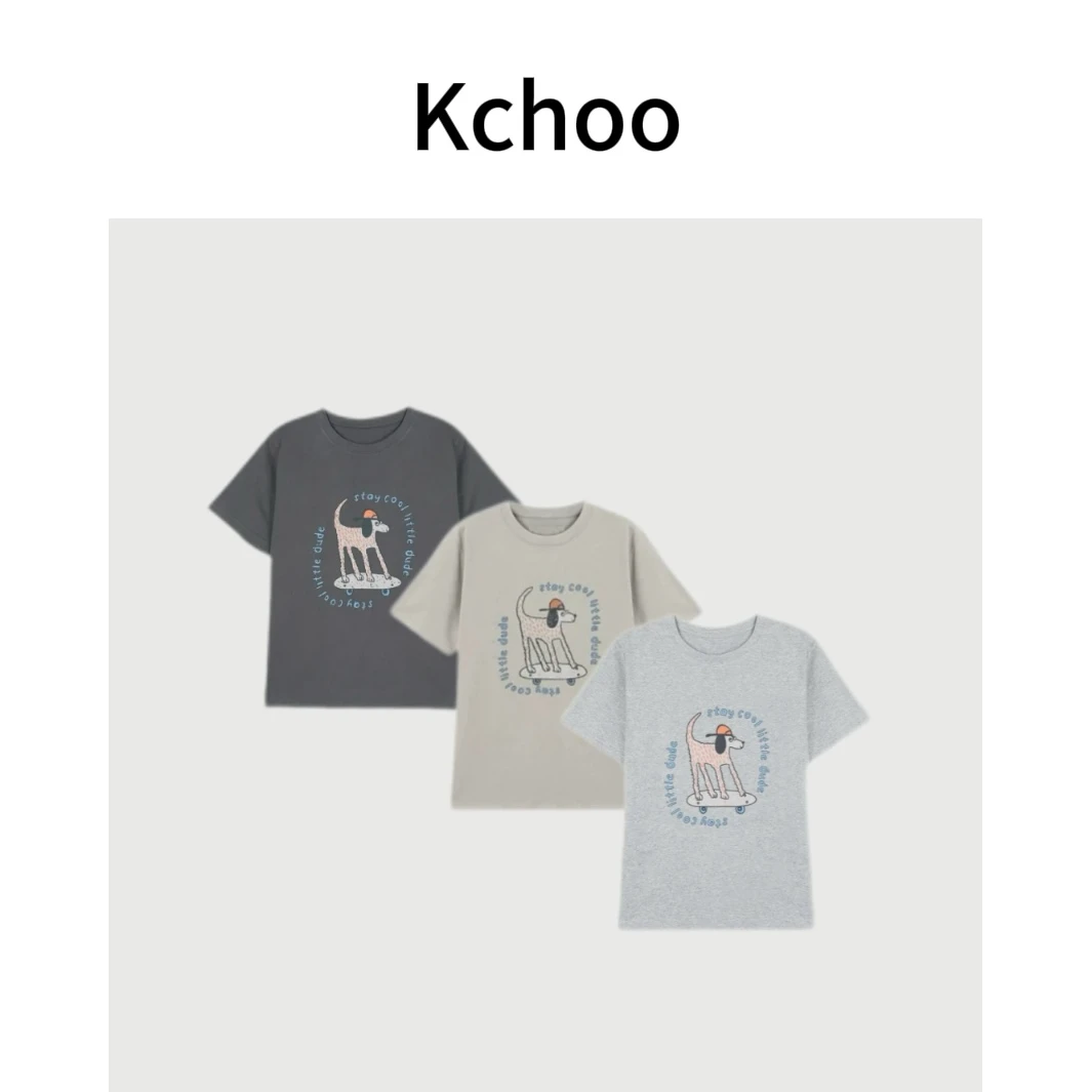 Kchoo'趣味滑板狗Tee’夏季新款小众女装穿搭休闲宽松印花圆领短袖