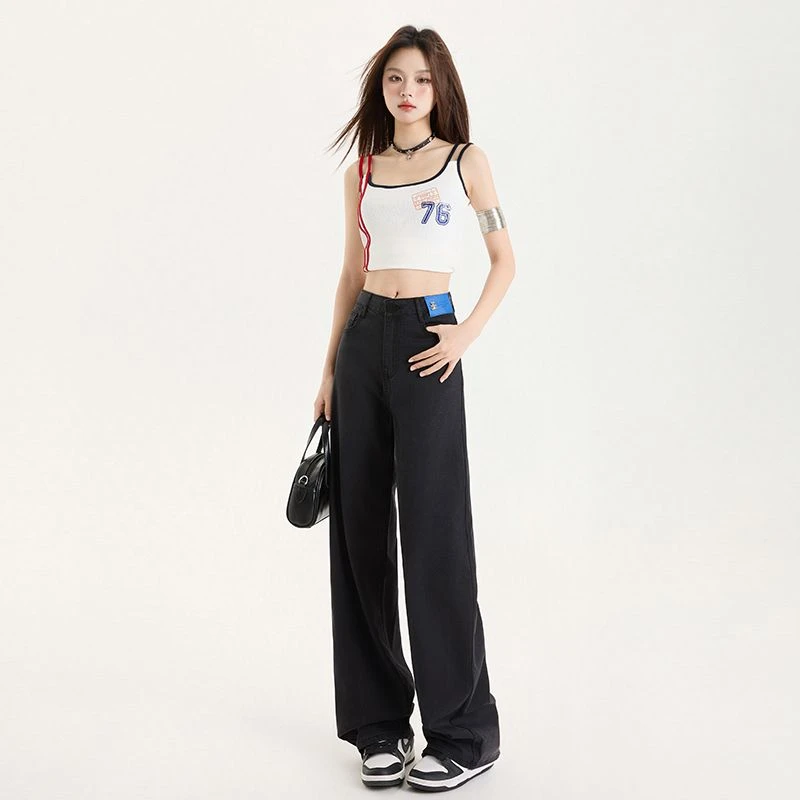 艺品兰莱赛尔阔腿牛仔裤女夏季高腰显瘦垂感直筒宽松拖地裤子