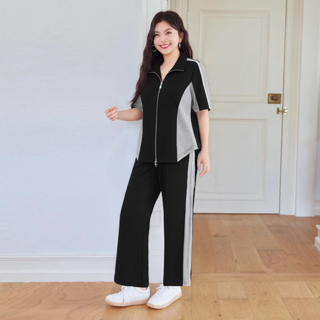 【修容显瘦显高套装高级设计感】MsShe大码女装2025夏拼接K2506030
