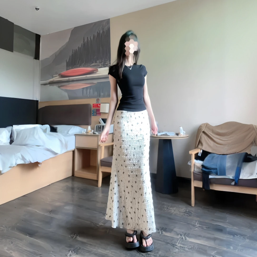 2025春夏韩系新款套装女百搭修身短袖T恤+蝴蝶结印花蕾丝半身裙