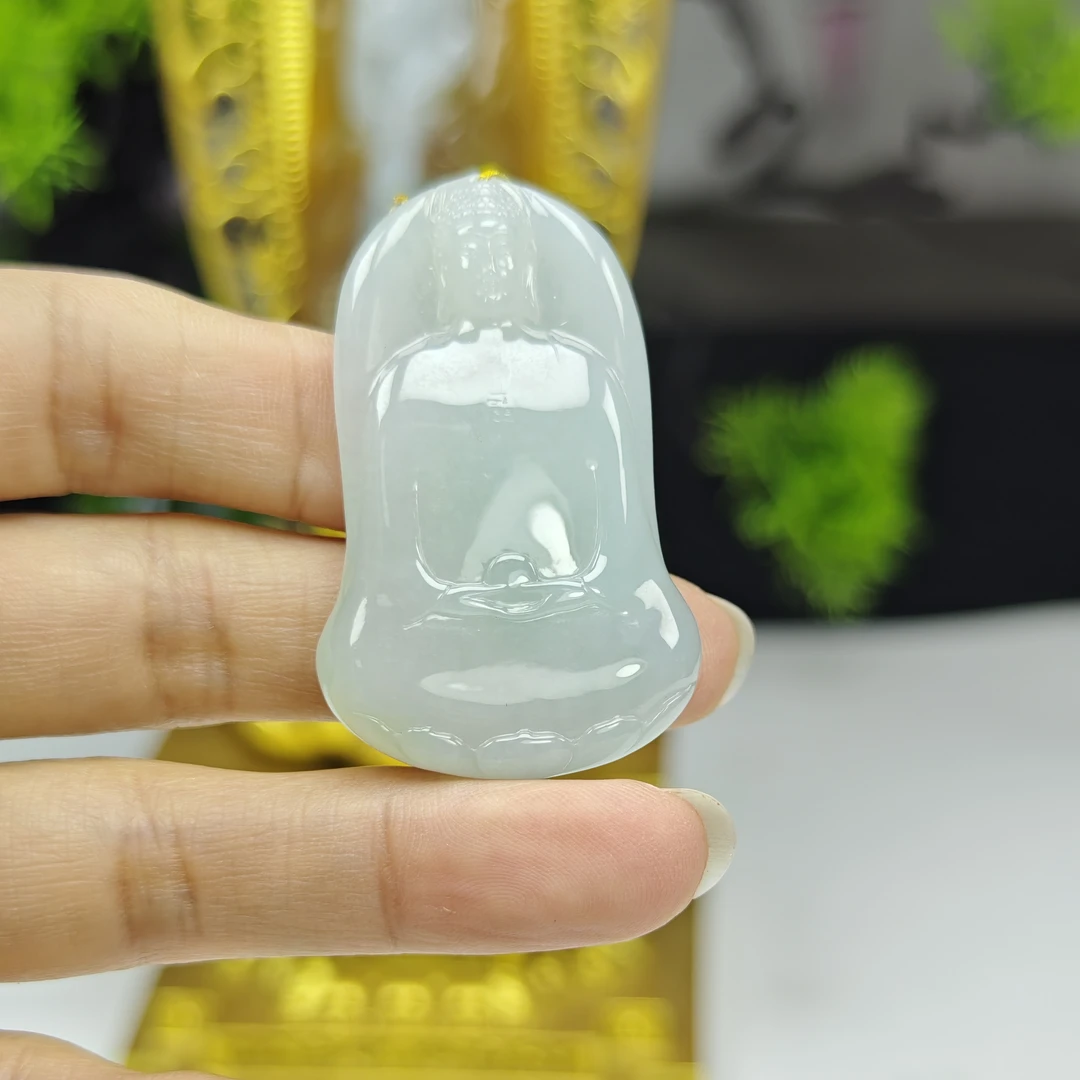 天然缅甸a货翡翠冰种大日吊坠，成品，可镶嵌。尺寸46.2*29.1*6mm