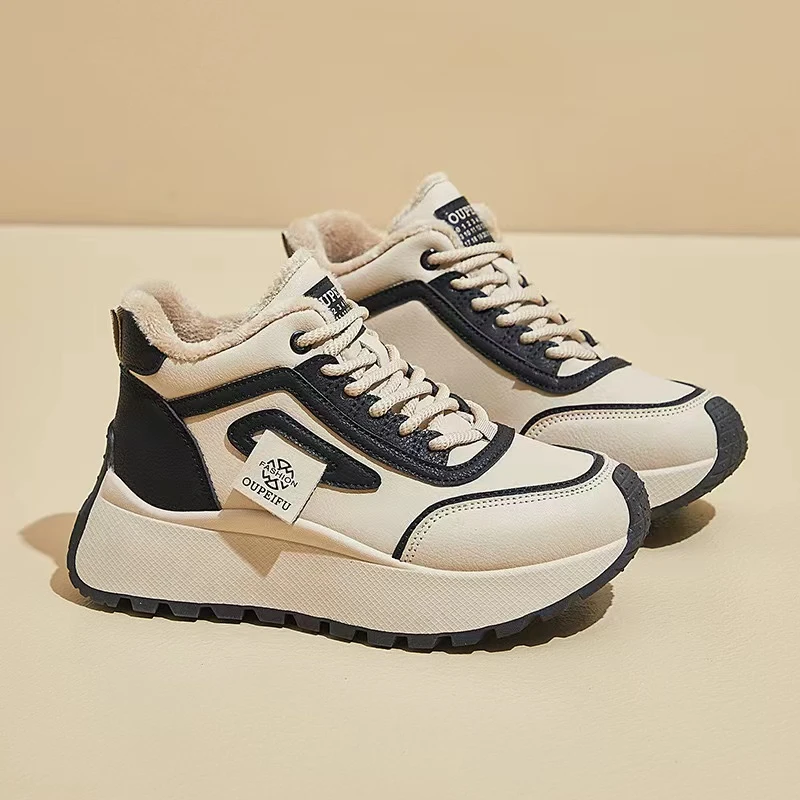 韩版新款加绒老爹鞋女2024冬季学生运动厚底保暖休闲鞋XFK833-1